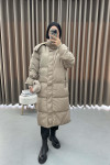 Hooded Long Puffer Jacket Beige