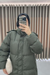 Hooded Long Puffer Jacket Khaki