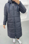 Long Hooded Puffer Jacket Navy Blue