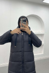 Long Hooded Puffer Jacket Navy Blue