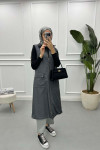 Hooded Long Vest Anthracite