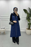 Long Hooded Vest Navy Blue