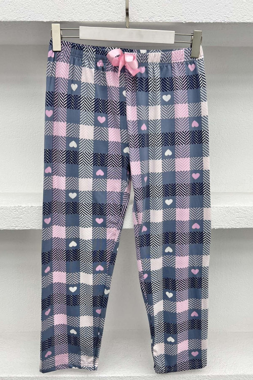 Checkered - Heart Pajama Bottoms Gray