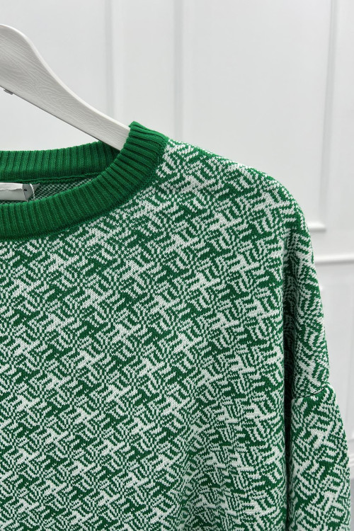 Mixed Pattern Sweater Green