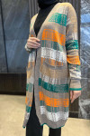 Mixed Pattern Long Cardigan Mink