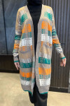 Mixed Pattern Long Cardigan Mink