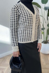 Houndstooth Patterned Knitwear Cardigan Beige