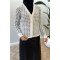 Houndstooth Patterned Knitwear Cardigan White