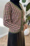 Houndstooth Patterned Knitwear Cardigan Khaki