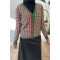 Houndstooth Patterned Knitwear Cardigan Khaki