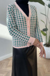 Houndstooth Patterned Knitwear Cardigan Powder