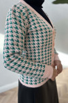 Houndstooth Patterned Knitwear Cardigan Powder