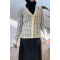 Houndstooth Patterned Knitwear Cardigan Yellow