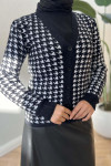 Houndstooth Patterned Knitwear Cardigan Black