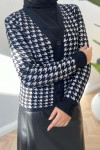 Houndstooth Patterned Knitwear Cardigan Black