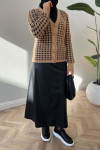 Houndstooth Patterned Knitwear Cardigan Milky Coffee