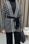 Houndstooth Patterned Knitwear Set Black