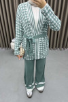 Houndstooth Patterned Knitwear Set Water Green