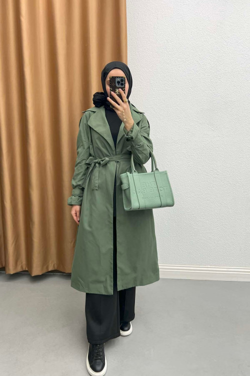 Belt Detailed Trench Coat Khaki