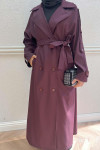 Belt Detailed Trench Coat Plum