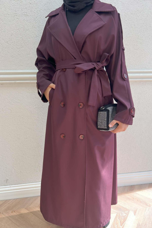 Belt Detailed Trench Coat Plum