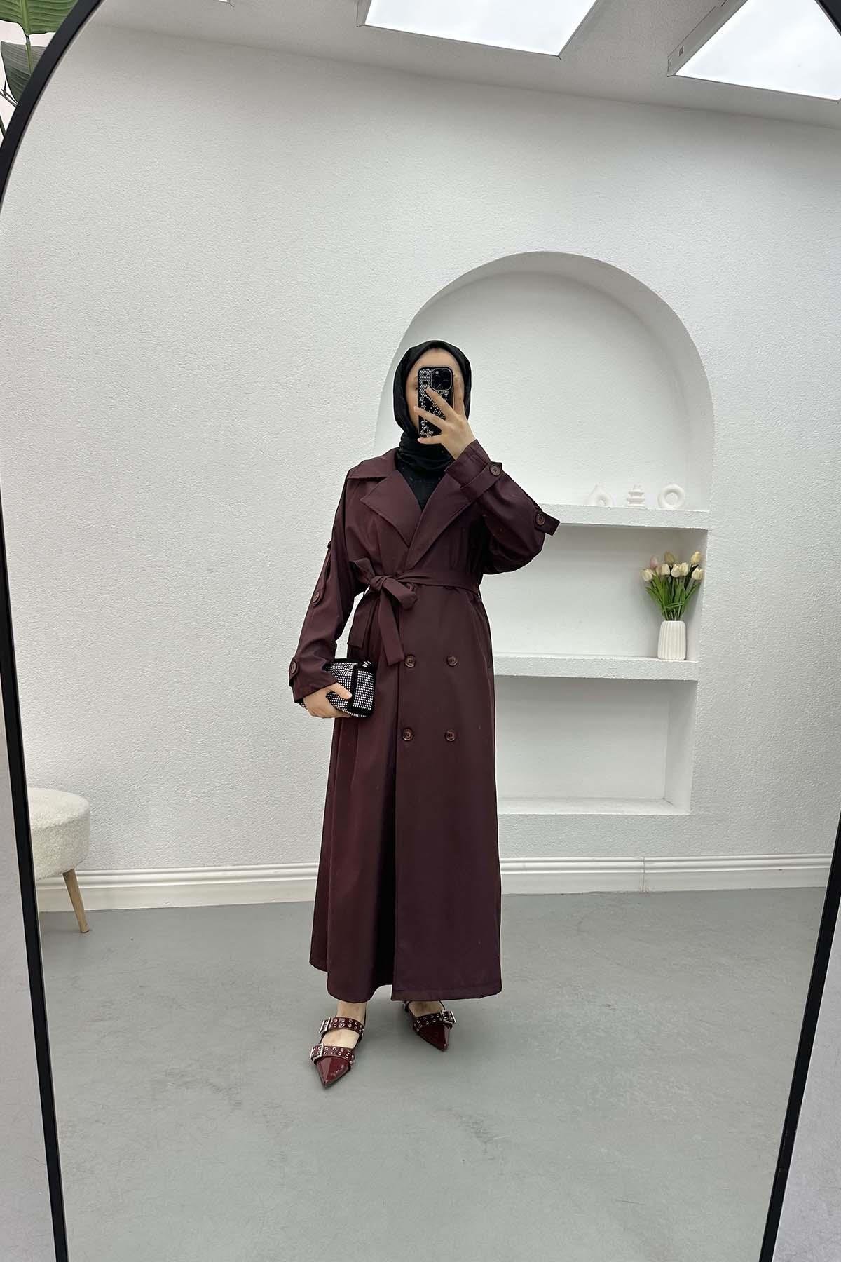 Belt Detailed Trench Coat Plum