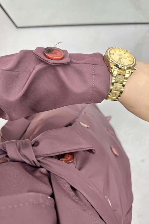 Belt Detailed Trench Coat Plum