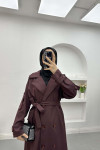 Belt Detailed Trench Coat Plum