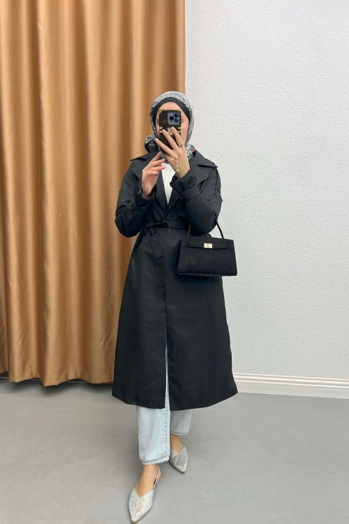 Belt Detailed Trench Coat Black