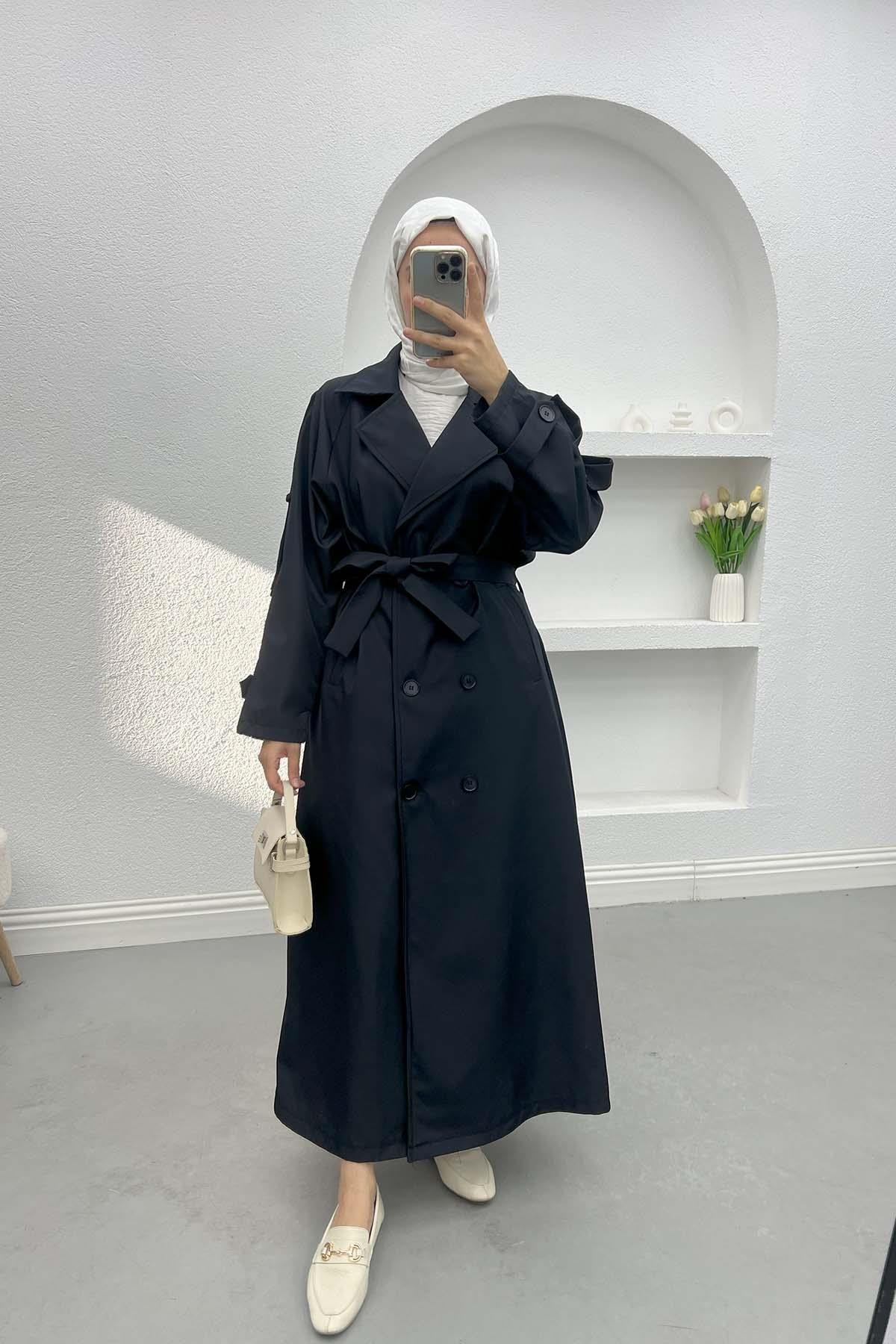 Belt Detailed Trench Coat Black ..