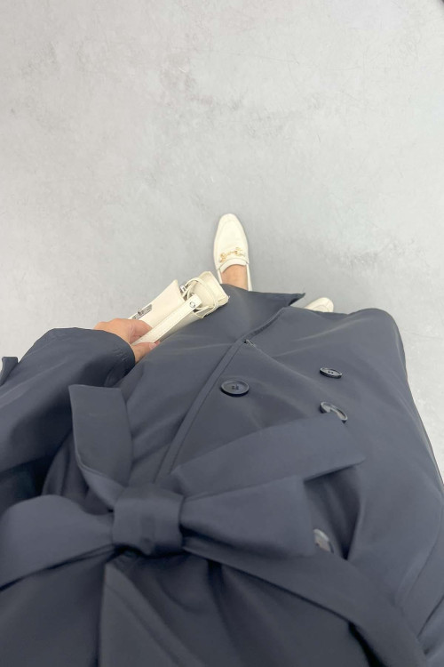 Belt Detailed Trench Coat Black ..