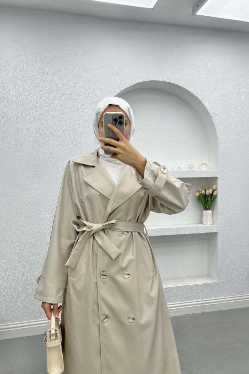 Belt Detailed Trench Coat Stone