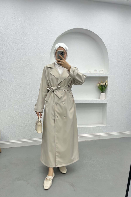 Belt Detailed Trench Coat Stone