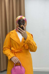 Belt Detailed Trench Coat Orange