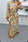 Belted Floral Dress Orange