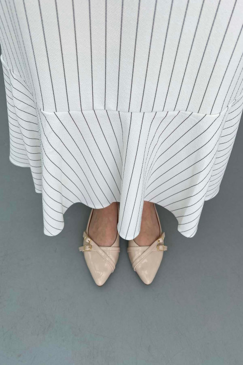 Belted Striped Vest White