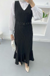 Belted Striped Vest Black