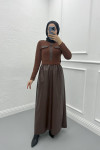 Belted Leather Dress Brown