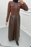 Belted Leather Dress Brown