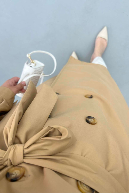 Belted Buttoned Trench Coat Camel