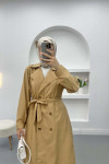 Belted Buttoned Trench Coat Camel