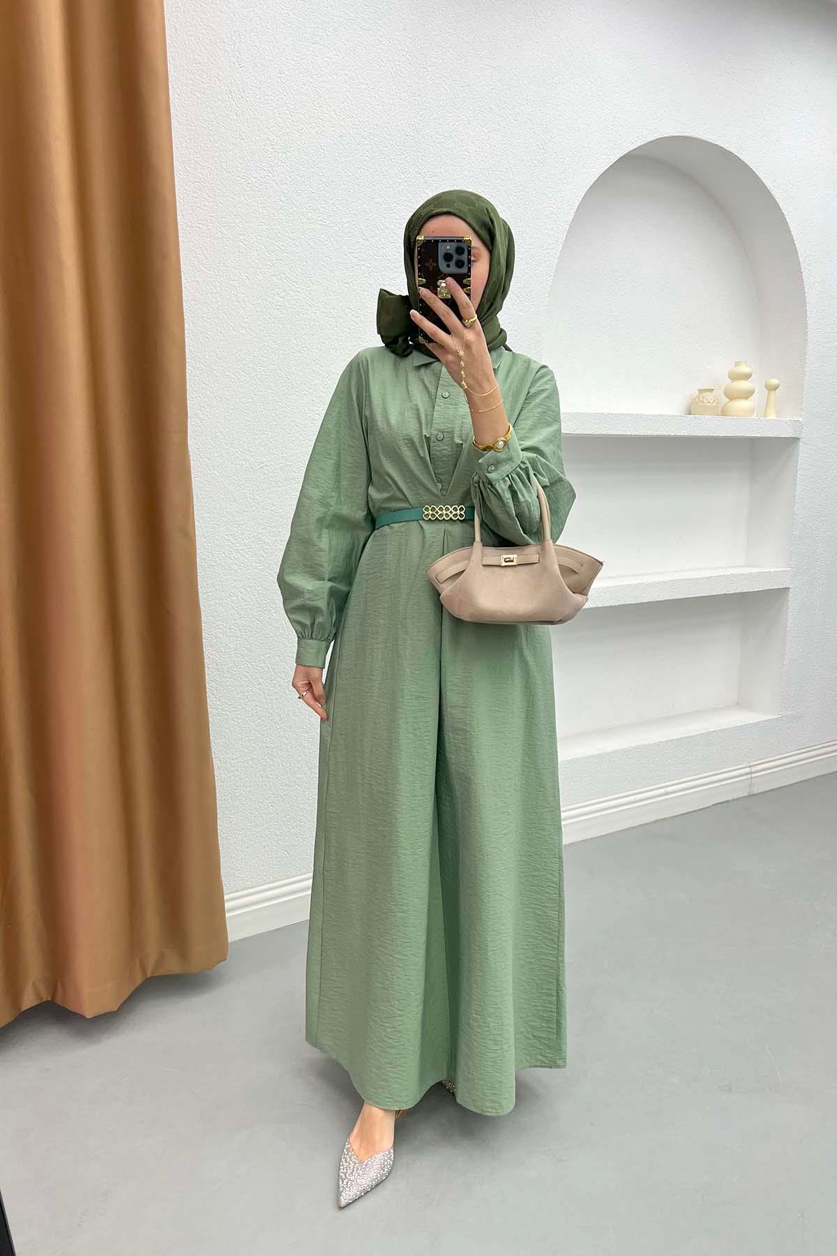 Belted Parachute Dress Soft Green