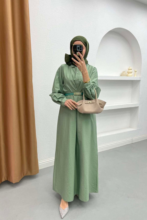 Belted Parachute Dress Soft Green