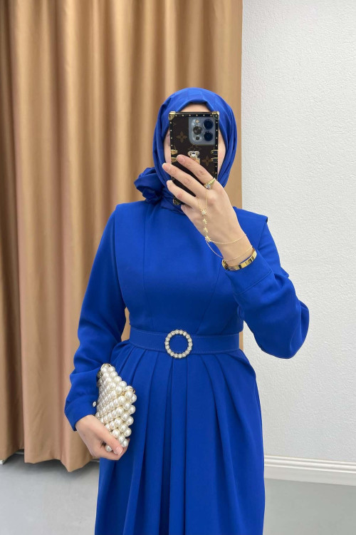 Belted Pleated Dress Saxe Blue