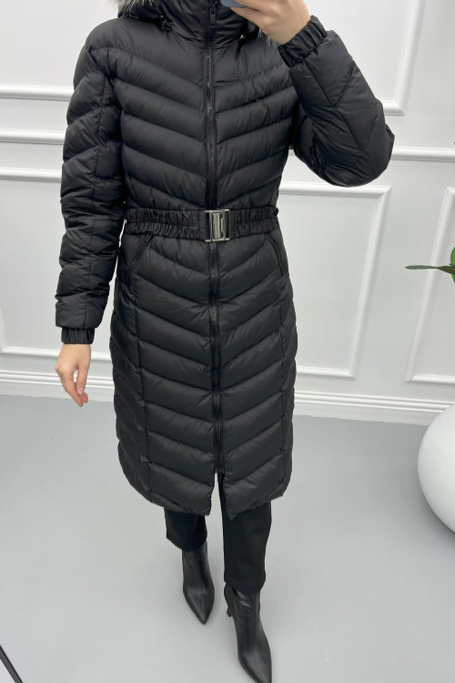 Belted Puffer Jacket Black