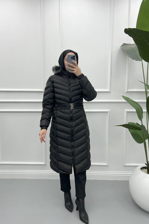 Belted Puffer Jacket Black