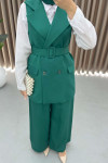 Belted Vest Set Emerald Green