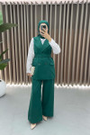 Belted Vest Set Emerald Green