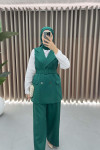 Belted Vest Set Emerald Green