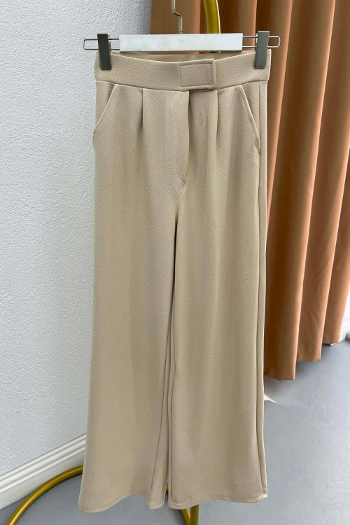 Self Patterned Trousers Beige